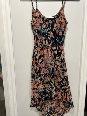 Lush Black Multicolor Floral High-Low Slip Dress
